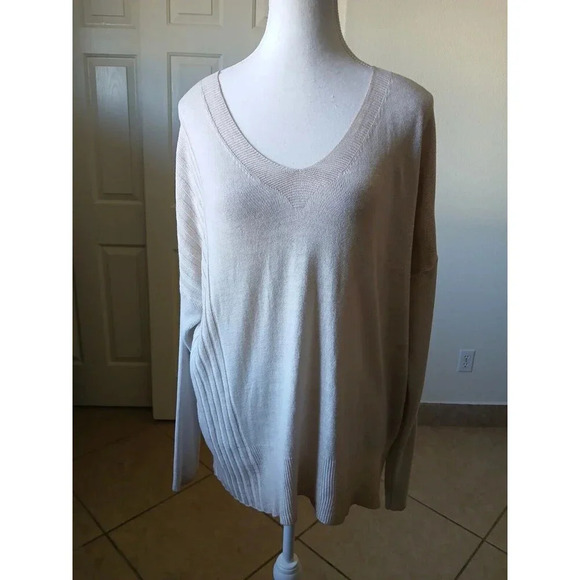 MADE IN ITALY womens Sweaters Beige V-neck Size Large - Picture 1 of 15